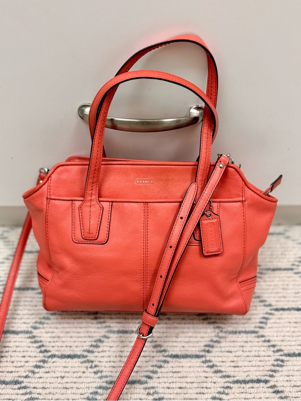 COACH Taylor Bette Mini Tote F27661 Coral Pink Leather 2-Way Crossbody Satchel - Picture 3 of 16